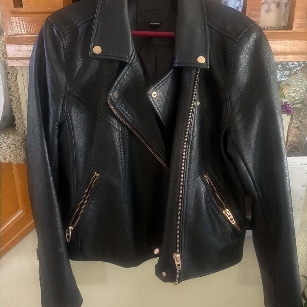 Blank NYC Black faux Leather Jacket with Gold Accents